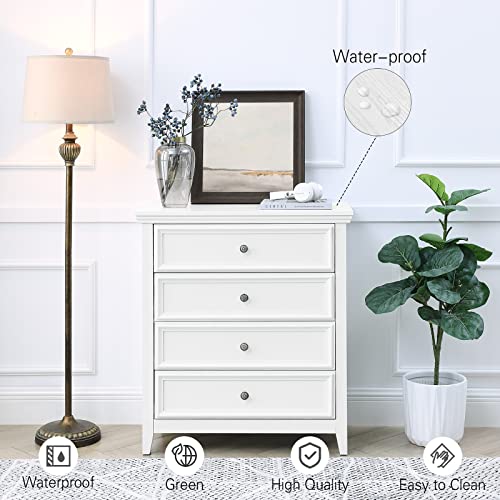 BOSHIRO White Dresser for Bedroom, 4 Chest of Drawers, Wooden Dressers Tall Nightstand with Drawer, Farmhouse Cabinet for Bedroom, Living Room,Hallway - WoodArtSupply