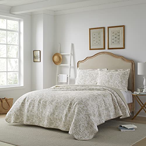 Laura Ashley - King Quilt Set, Soft Cotton Bedding with Reversible Design, Medium Weight for Year Round Use, 3 Piece Bed Set with Matching Pillowcases (Amberley Beige) Laura Ashley
