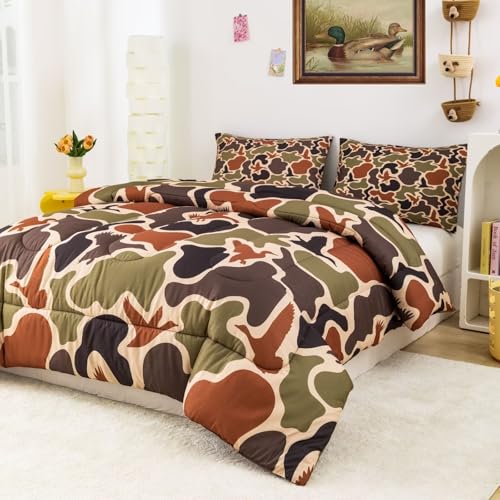 CKOU CCOO Duck Camo Bedding Set Twin Size for Boys,Green Camouflage Comforter Set,Duck Hunting Bed Sets,Camo Bedroom Decor for Teens Kids CKOU CCOO