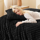 EXQ Home Fluffy Comforter Set Twin Size - Super Soft Faux Fur Stripe Jacquard Comforter 2 Pieces, Black Fleece Bedding Set,Winter Warm Bed Set,1 Comforter with 1 Pillowcase EXQ Home