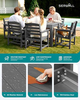 SERWALL Patio Dining Set for 4, Outdoor Dining Sets for 4 Person with 1 Umbrella Hole Cut-Out Rectangular Table and 4 Chairs, HDPE Dining Sets for Garden, Backyard, Poolside, Gray SERWALL