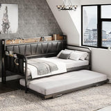 LIKIMIO Daybed with Trundle Bed, Twin Bed Frame with Storage Headboard and Charging Station, Sofa Day Bed with Strong Supports for Living Room, Bedroom, and Guest Room, Black LIKIMIO