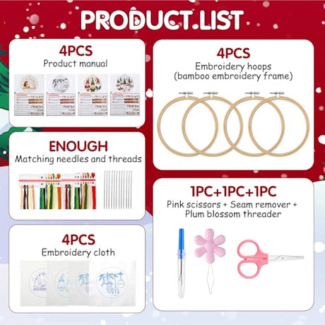 KerrDtbb Christmas Embroidery Kit, DIY Hand Embroidery Kit, Beginner Embroidery Kit for Adults, Embroidery Christmas Ornament Kits (A) KerrDtbb