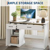 IDEALHOUSE Farmhouse 47" Executive Desk, Computer Desk with Drawers and Storage Cabinet, Home Office Desk for Work and Study, Rustic Workstation Computer Desks or Bedroom, Living Room, Antique White IDEALHOUSE