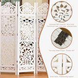 5.75Ft Room Divider Wood Screen, 33Lbs Durable MDF Carved Rustic Style Headboard, Reversible Freestanding Folding Partition Paravent for Home, 69 * 71 inch(H*W) - 4 Panels (Rustic White) Svimi