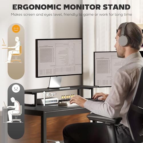 HOMCOM Gaming Desk, 62" L Shaped Desk with Power Outlets & LED Lights, 86" 2 Person Computer Table with Shelf & Rolling CPU Stand, Reversible Corner Office Table with Hutch, Black HOMCOM