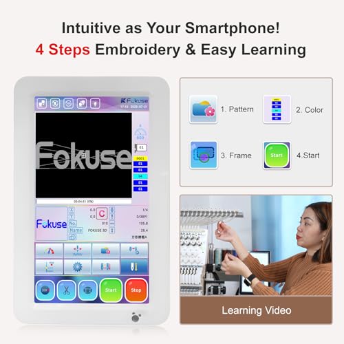 Fokuse brand FKS-1001 Commercial Embroidery Machine with 10 needle, Embroidery Area 14.2"x9.5", 1200SPM Max Speed, 7" Touch Screen, suitable for T-shirt, Hat, Flat, Bag and more