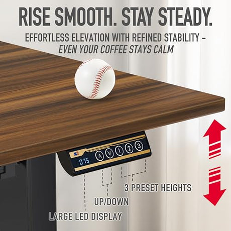 SHW 55 x 28 Inches Electric Height Adjustable Standing Desk with Drawer and Memory Preset, Walnut SHW