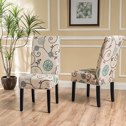 Christopher Knight Home Pertica Fabric Dining Chairs, 2-Pcs Set, Polyester White And Blue Floral - WoodArtSupply