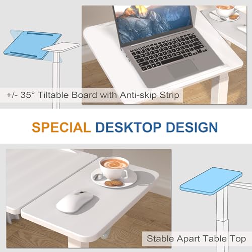 yaaqoo Adjustable Overbed Bedside Table with Hidden Wheels, Pneumatic Tilt Board Rolling Laptop Standing Desk Cart, Mobile Over Bed Sofa Chair Side End Tables, Walnut (White) yaaqoo