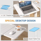 yaaqoo Adjustable Overbed Bedside Table with Hidden Wheels, Pneumatic Tilt Board Rolling Laptop Standing Desk Cart, Mobile Over Bed Sofa Chair Side End Tables, Walnut (White) yaaqoo
