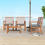 Tangkula 4 Pieces Outdoor Furniture Set, Acacia Wood Conversation Set w/Soft Seat Cushions, Stable Acacia Wood Frame, Patio Sofa & Coffee Table Set for Backyard, Porch, Poolside (Grey) Tangkula