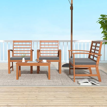 Tangkula 4 Pieces Outdoor Furniture Set, Acacia Wood Conversation Set w/Soft Seat Cushions, Stable Acacia Wood Frame, Patio Sofa & Coffee Table Set for Backyard, Porch, Poolside (Grey) - WoodArtSupply