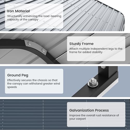 Real Relax 12'x20' Heavy Duty Metal Carport, Outdoor Garage Car Shelter Shade with Galvanized Roof & Removable Sidewalls, Heavier Metal Frame for Car and Boats, Truck Grey Real Relax