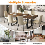 Zevemomo 63"-78.7" Expandable Dining Table, 6-10 Farmhouse Kitchen Table, Extendable Dining Table, Rectangular Kitchen Table with Metal Track, Tapered U-Shaped Leg for Dining Room,Office-Rustic Brown Zevemomo