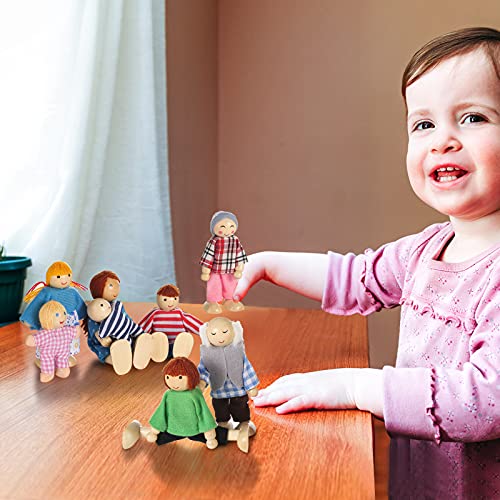 Jzszera Wooden Doll House People of 8 Figures, Dolls Family Set for Girls Toddler Kids Dollhouse Accessories Toy Jzszera
