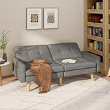 Gizoon Futon Sofa Bed, 70.9" Futon Couch with Adjustable Backrest, Removable Armrest for Extended Length, Mid Century Modern Loveseat for Living Room, 6 Wood Legs, 2 Metal Support Rods, Dark Grey Gizoon