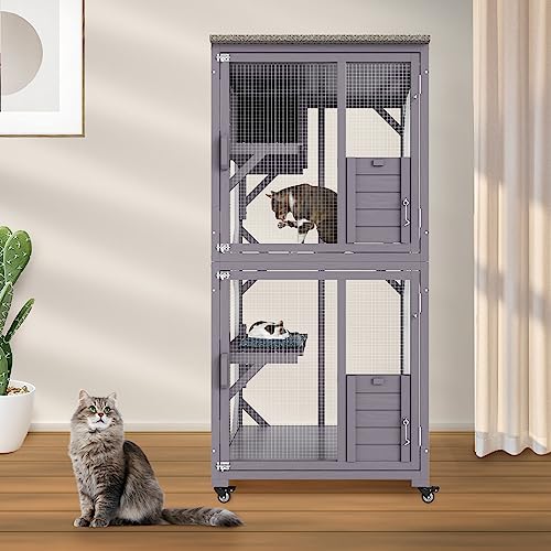 VEVOR 3-Tier Cat Playpen Catio with Wheels, Resting Box, Waterproof Roof, Windows & Doors, Removable Tray VEVOR