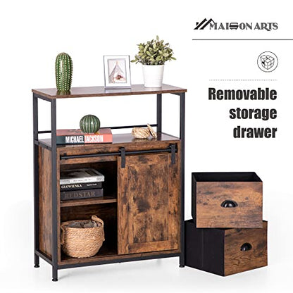 MAISON ARTS Industrial Coffee Bar Cabinet - Sideboard Buffet with 2 Drawers&Sliding Barn Door, Storage Cabinet for Kitchen Dining Room Living Room - WoodArtSupply