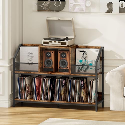 CHOEZON 43" Vinyl Record Storage Holder, Large Record Player Table, Holds up to 400 Albums, Vinyl Record Player Display Stand, Removable Dividers, for CD, Audio Equipment Storage, Rustic Brown TCW77BF CHOEZON