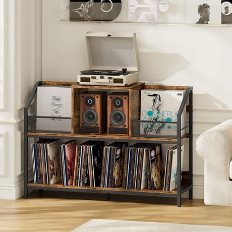CHOEZON 43" Vinyl Record Storage Holder, Large Record Player Table, Holds up to 400 Albums, Vinyl Record Player Display Stand, Removable Dividers, for CD, Audio Equipment Storage, Rustic Brown TCW77BF CHOEZON