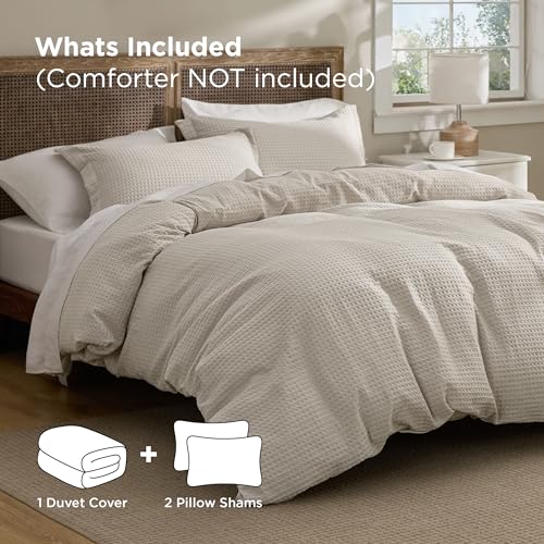 Bedsure Luxury Waffle Duvet Cover Queen Size - Textured Duvet Cover Set, Soft, Breathable Bedding Set (90"x90") with 2 Pillow Shams for All Season, Linen, Comforter Sold Separately Bedsure