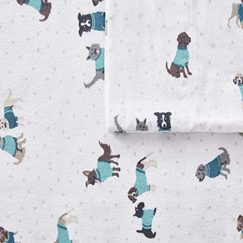 Intelligent Design Cozy Soft 100% Cotton Flannel Print Animals Stars Cute Warm, Ultra Soft Cold Weather Sheet Set Bedding, Full, Teal Dogs 4 Piece Intelligent Design