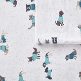 Intelligent Design Cozy Soft 100% Cotton Flannel Print Animals Stars Cute Warm, Ultra Soft Cold Weather Sheet Set Bedding, Full, Teal Dogs 4 Piece Intelligent Design
