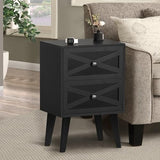 Lerliuo Nightstand Set of 2, Black End Table with 2 Drawers Barn Door Decorated, Mid Century Modern Night Stand, Bed Side Table with Storage, Solid Wood Legs Cabinet Dresser for Living Room, Bedroom Lerliuo
