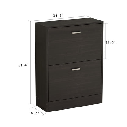 FUFU&GAGA Shoe Cabinet with 2 Flip Drawers for Entryway, Modern Storage Cabinet, Freestanding Rack Organizer (23.6”W x 9.4”D 31.4”H)(Black) - WoodArtSupply