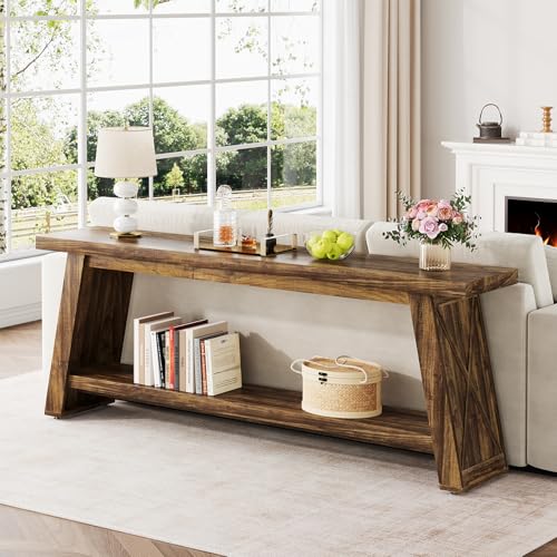 Condemo 70.9" Extra Long Entryway Table, Farmhouse Wood Console Table with Storage, 2-Tier Narrow Sofa Table Behind Couch for Living Room, Hallway, Entrance, Foyer, Rustic Brown Condemo