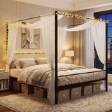 Giantex King Size Metal Canopy Bed Frame, Modern Platform Bed Frame with 4 Poster & Headboard, Mattress Foundation with Sturdy Metal Slat Support, No Box Spring Needed, Easy Assembly, Black