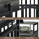 DWVO 71" Double Dog Crate Furniture with LED Light & Power Outlets, Heavy Duty Dual Dog Kennel TV Stand w Storage Shelves Sliding Doors, Wooden Two Dog Cage Table 2 Medium Large Dogs, Black Oak DWVO