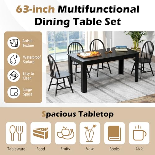 Giantex Dining Table Set for 6, Rectangular Wooden Dining Table & 6 Windsor Dining Chairs Set, Modern 7 Pieces Space-Saving Dinette Set for Dining