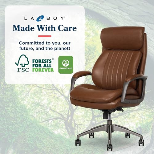 La-Z-Boy Nova Executive Office Chair, Patented AIR Ergonomic Support Technology, High-Back Premium Comfort & Support, Cognac Brown Vegan PU Leather La-Z-Boy