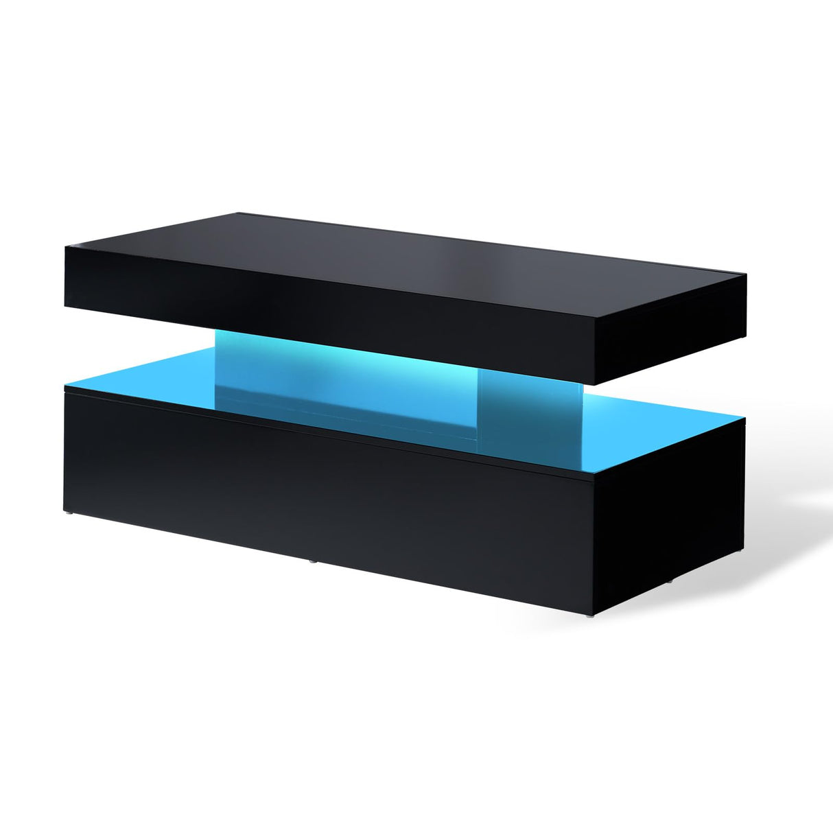 AMERLIFE High Gloss LED Coffee Table, Modern 2-Tier Center Table with LED Lights, Open Storage Space, 40in Simple Rectangular Sofa Side Table for Living Room, Black AMERLIFE