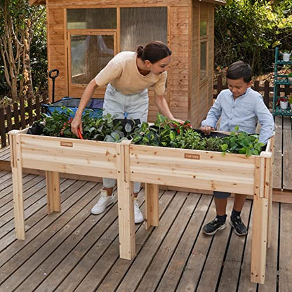 Agitree 2-Way Wood Raised Garden Bed with Detachable Legs, 47 * 23 * 31in, 1-Piece Spliceable Raised Planter Box, Outdoor Elevated Garden Bed for Vegetables Flowers Herb…