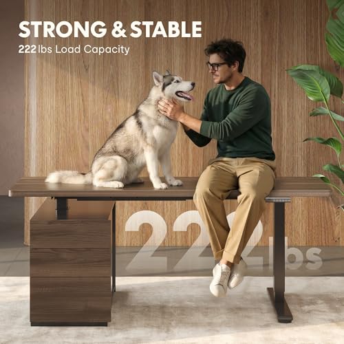 FLEXISPOT 71" Executive Standing Desk with Drawers & PC Case, Secretary Desk with Dual Motor Lift, 222 LBS Capacity, 1" Thick Desktop, Ideal for Home Office Workstation, Black Walnut, 3 Packages FLEXISPOT