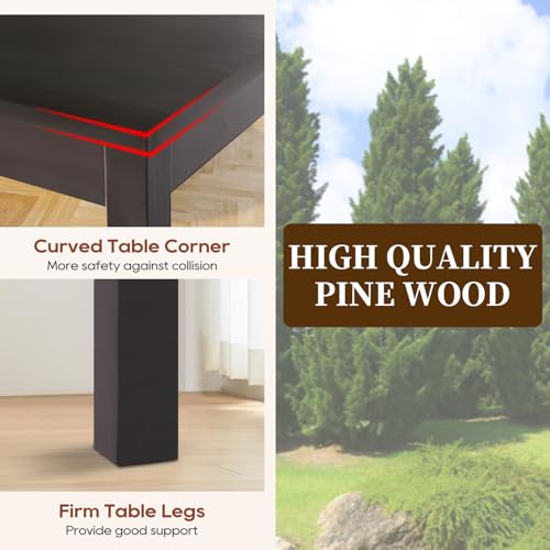 FDW | 5-Piece Solid Wood Dining Table Set for 4 | Brown | Space-Saving Design | Smooth Easy-to-Clean Surface | Pine Kitchen Table with Upholstered Chairs | for Dining Room, Apartment, Restaurant FDW