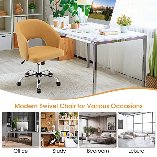 Giantex Home Office Desk Chair, Comfy Upholstered Chair with Hollow Design & Height Adjustable, Modern Rolling Swivel Armless Chair, Leisure Task Cute Chair for Living Room Study Vanity, Yellow Giantex