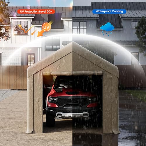 COSIEST 10'×20' Storage Shelter Outdoor Gable Roof Carport with Removable Side Walls, Heavy-Duty Garage Canopy Weatherproof PE Cover, Multi-Purpose Vehicle/Tractor Shed for Backyard/Driveway/Farm COSIEST
