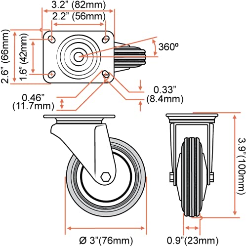 Online Best Service 12 Pack 3" Swivel Caster Wheels Rubber Base with Top Plate & Bearing Heavy Duty (12 Pack - no Brake) Online Best Service