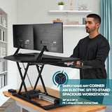 VERSADESK® PowerPro™ 36" Corner Standing Desk Converter, 36 Inch Motorized Height-Adjustable Standup Desk Riser Sit to Stand Desktop with Keyboard and Mouse Tray + USB Charging Port, Black VERSADESK