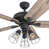 Prominence Home Lincoln Woods, 52 Inch Industrial Style LED Ceiling Fan with Light, Pull Chain, Three Mounting Options, 5 Dual Finish Blades, Reversible Motor - 50581-01 (Bronze) Prominence Home