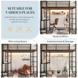 SUNLEI Loft Bed Twin Size with Desk and Safety Guard Rail, Twin Size Metal Bed Frame with Double Layer Shelves for Storage, No Box Spring Needed and 2 Security Ladders, Black SUNLEI