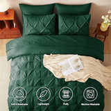 CozyLux King Size Comforter Set Emerald Green, 7 Pieces Pintuck Bed in A Bag Green Comforter King Size, Pinch Pleat Bedding Set with All Season Comforter, Sheets, Pillowcases & Shams CozyLux