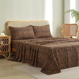 LifeTB Leopard Cheetah Printed King Sheets Set, Cooling Soft Microfiber Brown Leopard Bedding Sheets with 16" Deep Pocket, 4 Piece Vintage Animal Cheetah Pattern King Size Bed Sheets & Pillowcases LifeTB