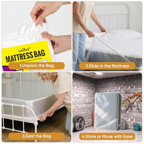 CHUPER Full/Twin XL/Twin Mattress Bags for Moving, Waterproof Plastic Mattress Cover,Mattress Bag for Disposal & Moving Bags for Storage CHUPER