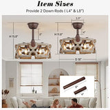 CICIYIG Ceiling Fans with Lights, Farmhouse Ceiling Fan Light Caged, 18" Rustic Boho Fan Lights Wood Chandelier Fan Fixtures Vintage Bladeless Ceiling Fan Remote Dining Room 6xE12 Base (White-1) CICIYIG