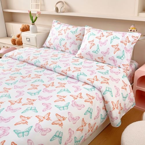 MICORAL Kids Twin Sheet Set Butterfly, 3 Pieces Sheets for Boys & Girls, Soft Printed Microfiber Bed Sheets, Deep Pocket Cozy Toddler Bedding Set MICORAL